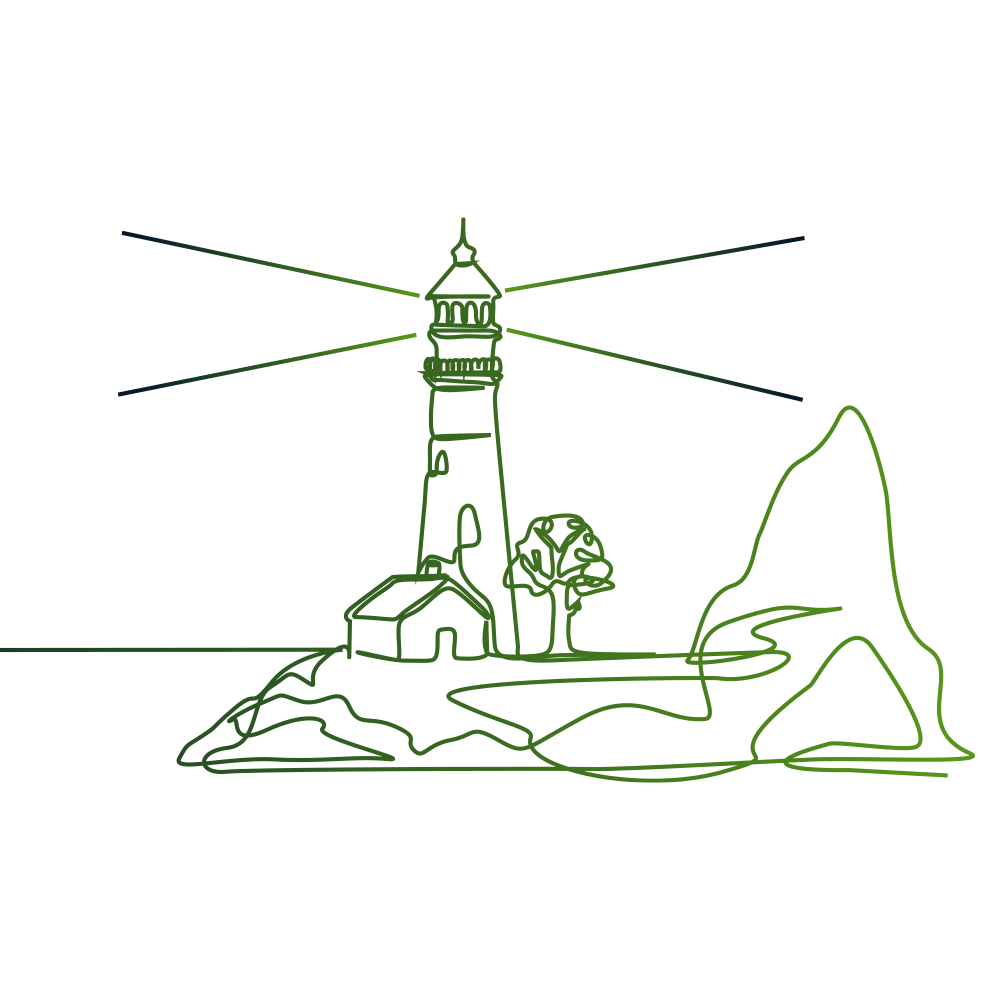 Natural Success coaching solution lighthouse icon on white background