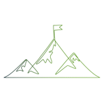 Solutions for natural success mountain with flag icon on white background